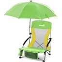 Lamberia Folding Beach Chair with Umbrella for Adults, Portable Low Beach Chairs with 300lbs Capacity, Lightweight Fodable Camping Chair for Travel, Picnic, Concert & Outdoor Activities,Green-Yellow