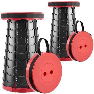 Doseno Upgraded Foldable Stool Thickened, Portable Collapsible Stool Retractable Stool for Fishing, Hiking, BBQ, Parties, Outdoor Activities (Red 2 Pack)