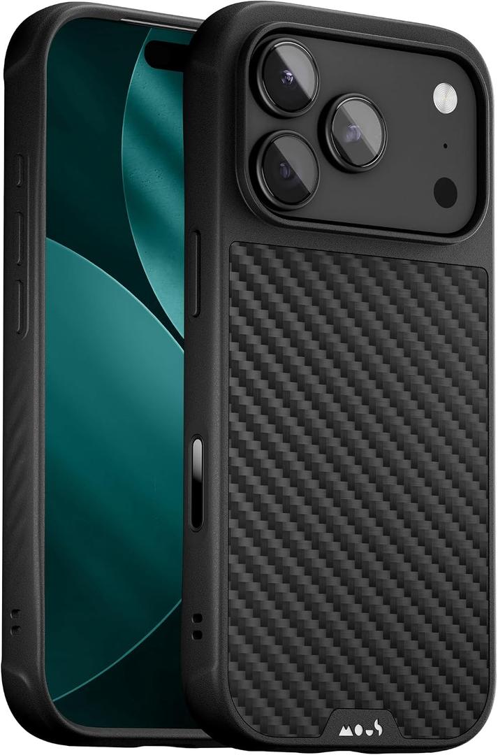 Mous for iPhone 17 Pro Max Case, Compatible with MagSafe - Limitless - Protective Carbon Fibre Cover for iPhone 17 Pro Max - Shockproof, Full Camera Protection, Anti-Scratch Back, Black