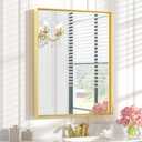 Keonjinn Gold Bathroom Vanity Mirror 28 x 36 Rectangular Wall Mirror Brushed Metal Frame Rectangle Bathroom Mirror for Over Sink Modern Farmhouse Square Corner Framed Mirror(Horizontal/Vertical)