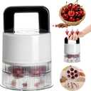 Cherry Pitter Tool - 7-in-1 Multiple Cherry Corer with 1.5" Extra Large Slots for Jumbo Cherries, Olive Pitter, Transparent Pit Container, Dishwasher Safe, Anti-Splash Design
