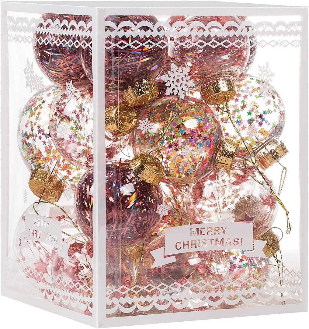 Christmas Ornaments Ball Set-Shatterproof Clear Plastic Decorative Baubles for Xmas Tree House Holiday Wedding Party Decoration,20cs Rose Gold (Style 4)