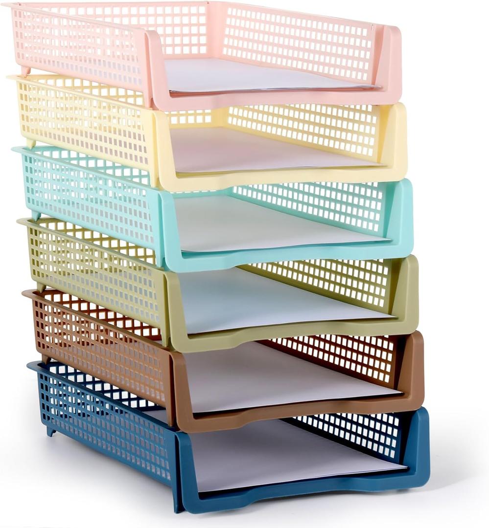 Set of 6 Boho Turn in Trays for Teachers Stackable Classroom Paper Letter Trays Plastic Classroom Desk Letter Organizer Tray Storage Baskets for Library, Drawers, Office, Home