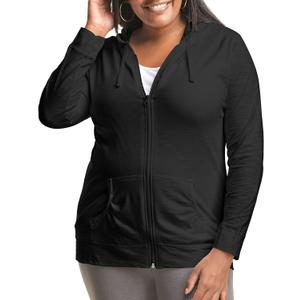 JUST MY SIZE Women’s Slub-Cotton Full-Zip Lightweight Hoodie – 24 Black, 3X (US Plus Size)