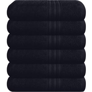 BOUTIQUO Ultra Soft Cotton 6 -Piece Hand Towel Set 16x24 Inch, Ideal for use in Bathroom, Kitchen, Gym, Spa & General Cleaning, Compact & Lightweight Multi Purpose Hand Towels - Black