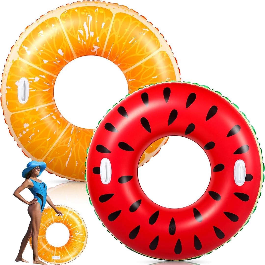 2 Pcs Large Adult Size Pool Ring Floats Swim Ring with Handles 47. 24 Inch Inflatable Swimming Pool Floats Tubes for Adults Teens Beach Summer Lounger Party