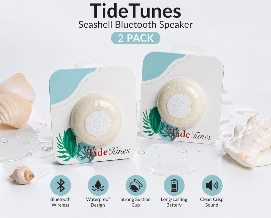 Tide Tunes Seashell Bluetooth Speaker White 2 Pack