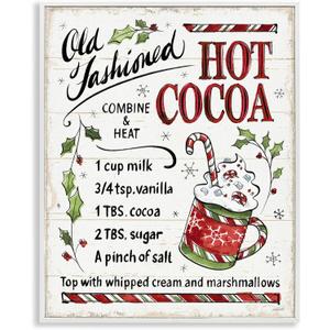 Stupell Industries Old Fashioned Hot Cocoa Holiday Cooking Instructions, Designed by Anne Tavoletti White Framed Wall Art, 16x20 (20L" x 16W", Off-white)