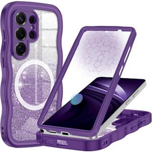 Hekodonk for Galaxy S26 Ultra Case Magnetic,[Cute Wave][Compatible with Magsafe][Built-in Tempered Glass Screen Protector] [Glitter Card] Full Body Bling Case for Samsung Galaxy S26 Ultra,All Purple