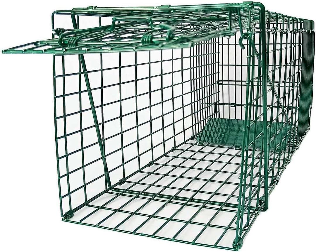 Collapsible Humane Live Animal Cage Trap No-Kill Trapping Kit for Humane Catch Release Rabbits, Stray Cat, Squirrel, Raccoon, All Fit Sized Animals, Heavy Duty, 2-Door 26" x 9.5" x 10.2", Hidden Green