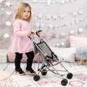 Bayer Design Doll Stroller - Foldable Buggy with Bag & Belt, Grey Pink, 18 inches