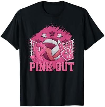 Pink Out Volleyball Pink Ribbon Breast Cancer Awareness T-Shirt, Size XL, Black