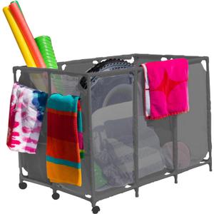 Modern Blue Pool Storage Bin - XX-Large | Nylon Mesh Basket Organizer For Your Goggles, Beach Balls, Floats, Swim Toys & Accessories | Air Dry Quickly & Easily Roll To Your Home Garage or Shed, Gray