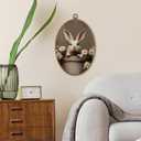 SHQIEUDH Vintage Bunny Oval Wall Art 8.6x11.4, Cottagecore Farmhouse Bunny floral Framed Canvas Prints Artwork, Rustic Rabbit Oval Wall Hanging Decor for Living Room Home Bedroom Kitchen