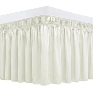 Biscaynebay Wrap Around Bed Skirts for Full & Full XL Beds 17" Long Drop, Ivory Adjustable Elastic Dust Ruffles Easy Fit Wrinkle & Fade Resistant Silky Luxurious Fabric Solid Machine Washable