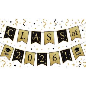 Yancan Graduation Banner Party Decorations, Black and Gold Class of 2026 Grad Garland for College High School Decor