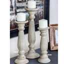 3 x Wood Candle Holders (Set of 3) Hand Carved Decorative Candle Holders for Living Room, Table Centerpiece, from Wood, White wash Finish - 12", 15", 18"