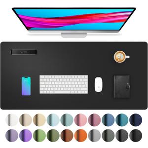 Aothia Non-Slip Waterproof PU Leather Desk Pad Protector for Mouse, Writing Desk, Office, Home, Laptop Blotter, 23.6" x 13.7", Black