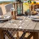 LemonRoad 13 x 72 Inch Nautical Fish Net Table Runner Fish Net Decoration with 34 Pcs Starfish Seahorse and Seashells for DIY Assembly for Ocean Nautical Beach Themed Party Decor(White)