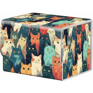 Strong Magnet Case Mtg Magic Deck Box Tcg Up to 200 Cards Creative Pattern Trading Card Storage Box for Collectible Card Games, Lots Of Cute Cats In Colors (1 pack)
