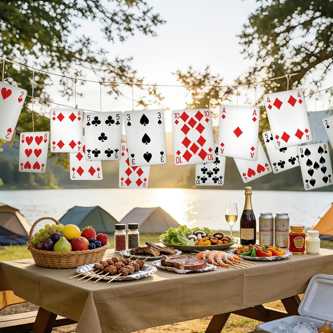 54 Pcs Wonderland Tea Party Decoration 11 x 8 in Cards Hanging Banner Wonderland Garlands Banner Background for Baby Shower Birthday Supplies Fairytale Garden Tea Party Decorations (Poker Cards)