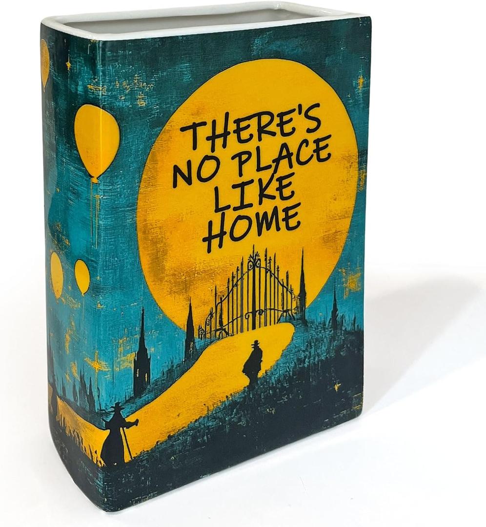 LIFFY Book Vase for Flowers, Ceramic Flower Vase Bookshelf Decor, Unique Book Shape Decration Vase Bookend Gift for Book Lovers(Teal Blue, Wizard of Oz)