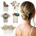 6 Pack Vintage Hair Side Combs for Women Decorative, Butterfly Flower Leaf Pearl Rhinestone Metal Hair Comb Tooth Clip with Teeth Grip Crystal Bridal Hair Piece Pins for Wedding Accessories