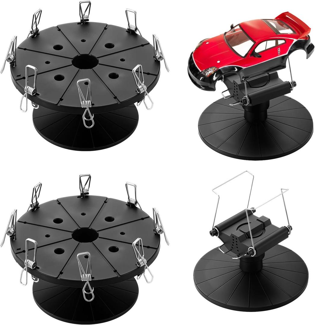 Yalikop 2 Sets Spray Work Painting Stands Rotating Model Painting Stand Holders with 8 Pcs Crocodile Clips Plastic Miniature Holder Base Tools for DIY Model Cars Airplanes Airbrush Hobby Parts
