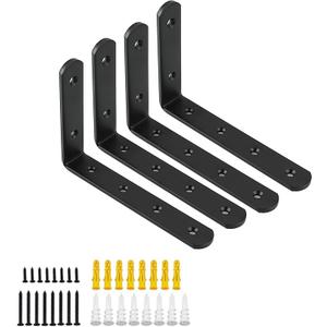 4Pack Floating Shelf Bracket, Heavy Duty Shelf Brackets Metal L Brackets for Kitchen Bathroom Shelf Support Wall Mounted with Screw Included