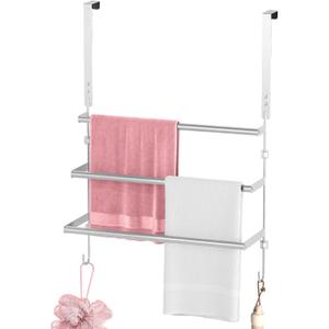 Over The Door Towel Rack,Towel Rack with Hooks for Door Hanging, Door Towel Bar, Over Door Towel Racks for Bathroom (Brush Nickel) (3-Tier Rack)