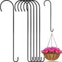 6 Pack 24 Inch Long S Hooks for Hanging Plants, Heavy Duty Metal Tree Branch Hangers Extenders for Bird Feeders Flower Baskets Wind Chimes Black Vinyl Coated Garden Hook