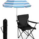 Yuntau 1 Set Beach Chair with Umbrella Foldable Camping Chair Fold up Umbrella with Universal Clamp Large Portable for Outdoors Fishing Camping Hiking Travel Picnic Beach(Black,Blue,White,Striped)
