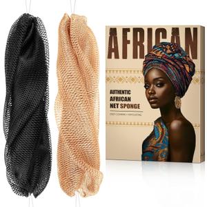 African Net Sponge Authentic - Back Scrub Exfoliating Net Sponge with Knots - 2 Pieces African Bath Sponges for Body Scrubber Exfoliator - Back Washer for Shower Accessories