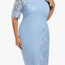 Women Ummer for Wedding Guest Short Sleeve O-Neck Lace Floral Party Elegant Dresses XL