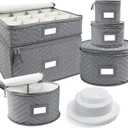 LotFancy China Storage Containers - Quilted 6-Piece Set Storage Box- Stores Chinaware, Stemware, Dinnerware, Dish Storage Service for 12, 48 Pcs Felt Protectors, Cardboard Dividers Included