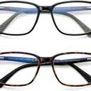 BLUEMOKY Blue Light Reading Glasses for Men 2 PACK, Readers for Men, Square Frame Computer Glasses,Anti Eyestrain(0.00)