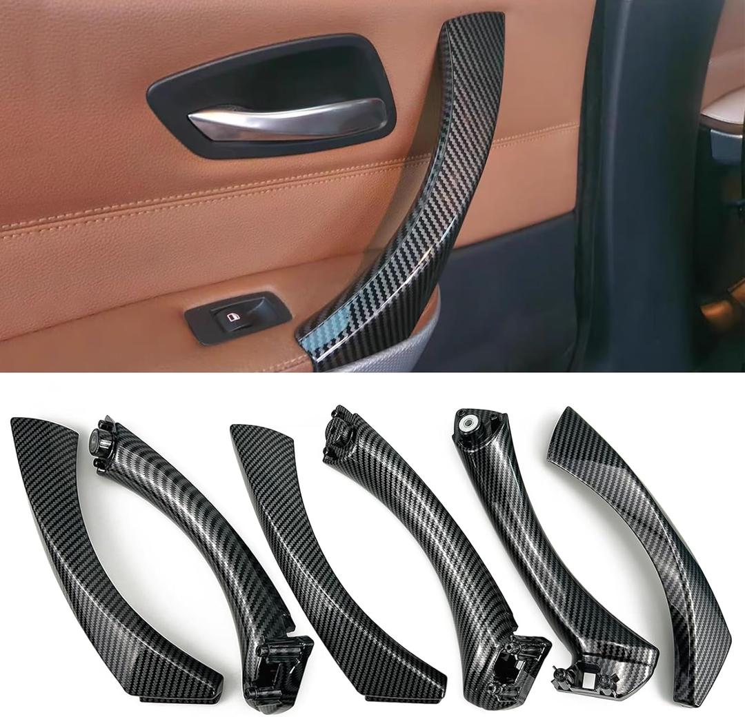 Car Door Handle Compatible with BMW 3 Series E90 E91 2006-2012 Interior Door Pull Handles Replace Cover Assembly for 323i 325i 328i 330i 335i (Carbon Fiber Color)