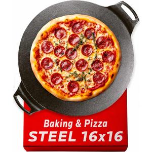 OLEEK steel pizza pan 16x16-carbon steel pizza pan for oven - round pizza steel - pizzas steel for oven - pizza steel pan - pizza pans - baking steel for ovens - pizza baking pan