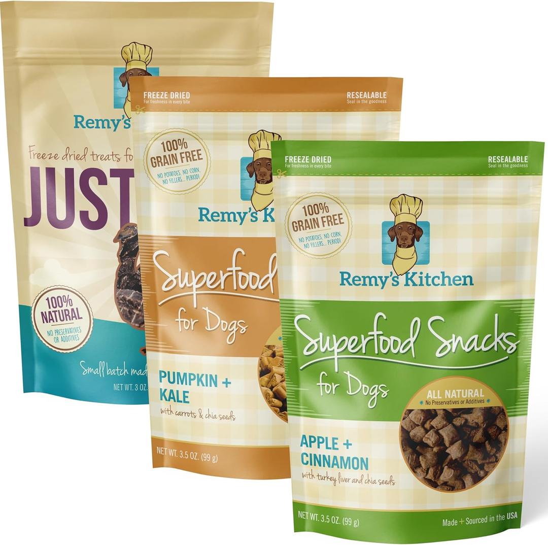 Freeze Dried Dog Treats USA Sourced and Small Batch Made - Human-Grade, All Natural Superfood Dog Snacks Without Artificial Preservatives, Grain Free - 10.5 oz, Variety, 3-Pack