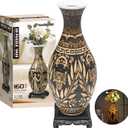 3D Puzzles Vase for Adults, 160 Pieces Plastic DIY Unique Flower Vase with LED Light, Crafts for Adults, Birthday Gifts House Warming Gift for Flower Arrangements and Home Decor (Brown)