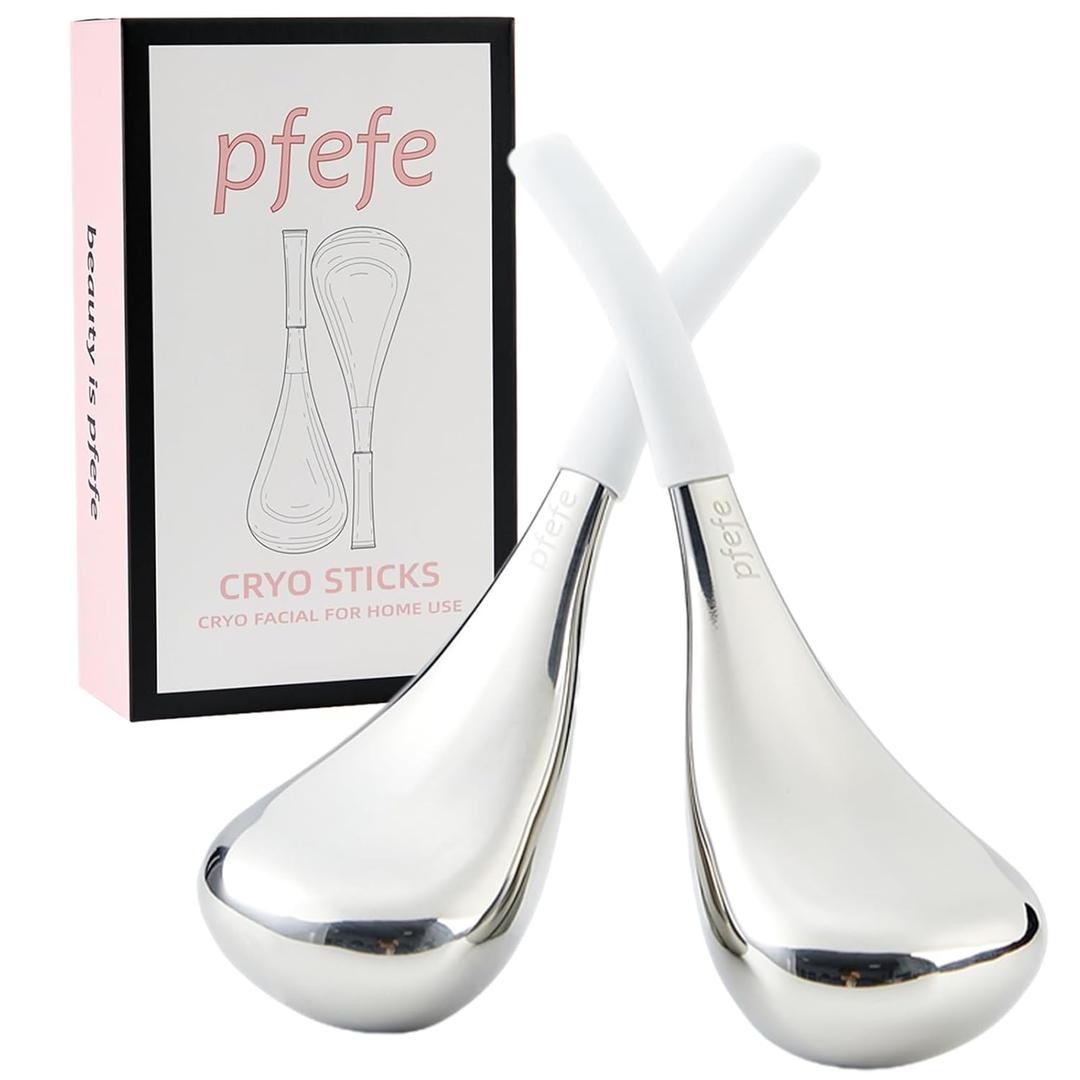 pfefe Cryo Sticks Facial Skin Care Ice Globes for Women Face Eyes, Stainless Steel Face Beauty Tools for Girls Ladies, Esthetician Supplies Cooling Spa Globes with Storage Case (White)
