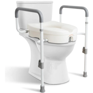 Raised Toilet Seat with Handles for Elderly - Toilet Seat Risers for Seniors with Adjustable Padded Arms - Elevated Toilet Safety Seat for Standard or Elongated Commode