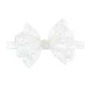Koolgil Baby Girl's Elegant Lace Bow Knot Headband Children's Rhinestone Pearl Lace Headband for Birthday Party Photography (White Pearl)