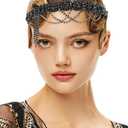 BABEYOND 1920s Flapper Headpiece Roaring 20s Headband Great Gatsby Headband Chain for Women Vintage Hair Accessory (Black)