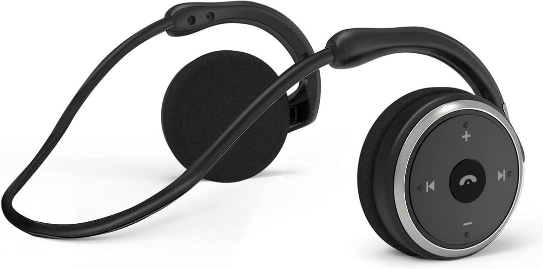 Behind The Head Headphones, Bluetooth 5.0 Neckband Around Head Headphones Lightweight Small Foldable Wireless Sports Sweatproof Headset with Microphone & Carrying Case (Black)