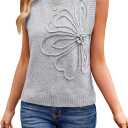 RoseSeek Women's 3D Floral Appliques Crewneck Sweaters Knit Tops Sleeveless Pullover Sweater Vest 2026 Elegant Tops (Gray, M)