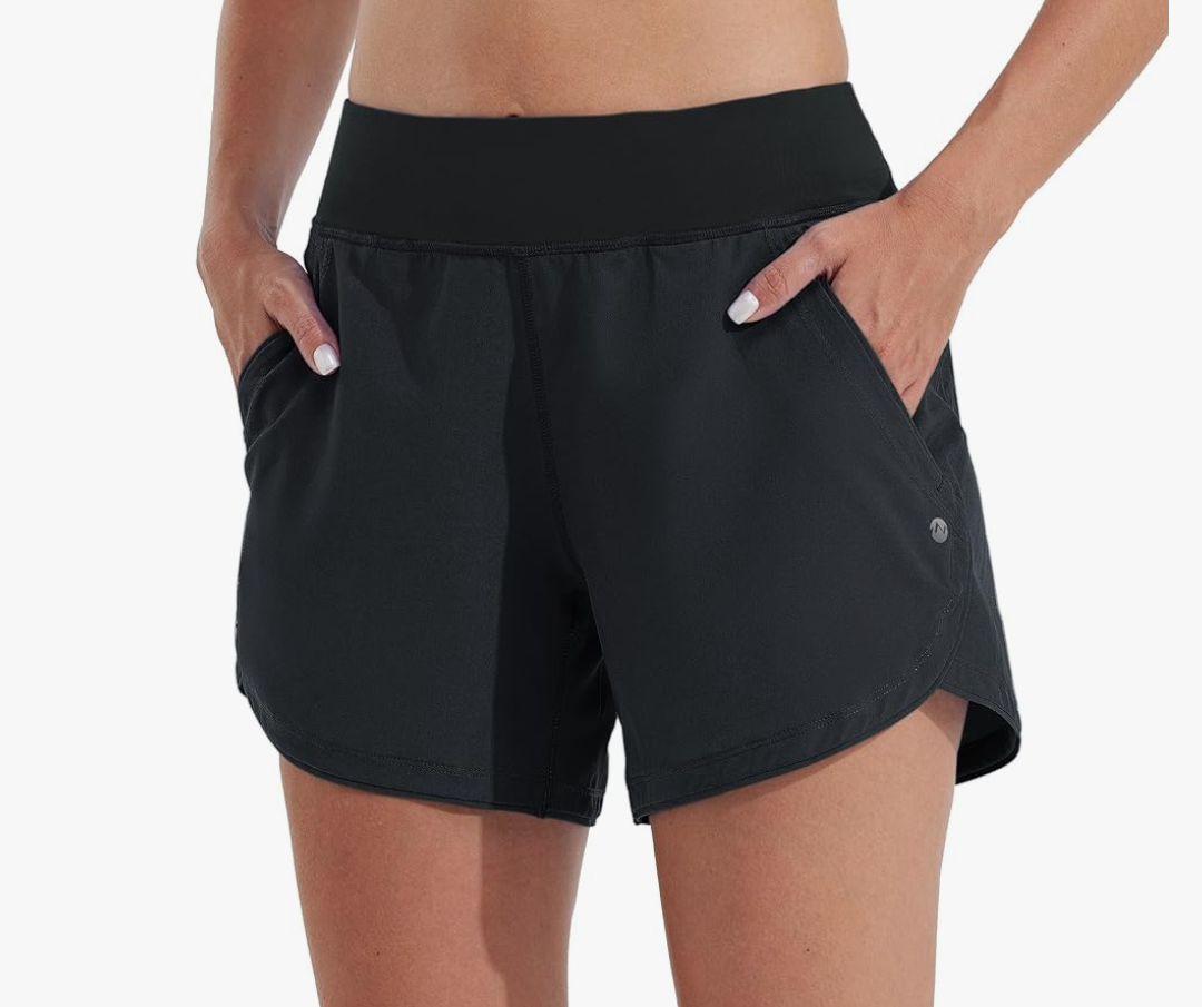 Willit Women's 5" Swim Board Shorts Quick Dry Beach Swimming Shorts UPF 50+ High Waisted Liner Pockets Size 18, Black