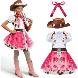 Spooktacular Creations Halloween Cowgirl Costume for Girls, Toddler White Cowgirl Dress Outfit with Western Hat for Kids Dress-Up, Cosplay and Themed Party (Large, 10-12 yrs)