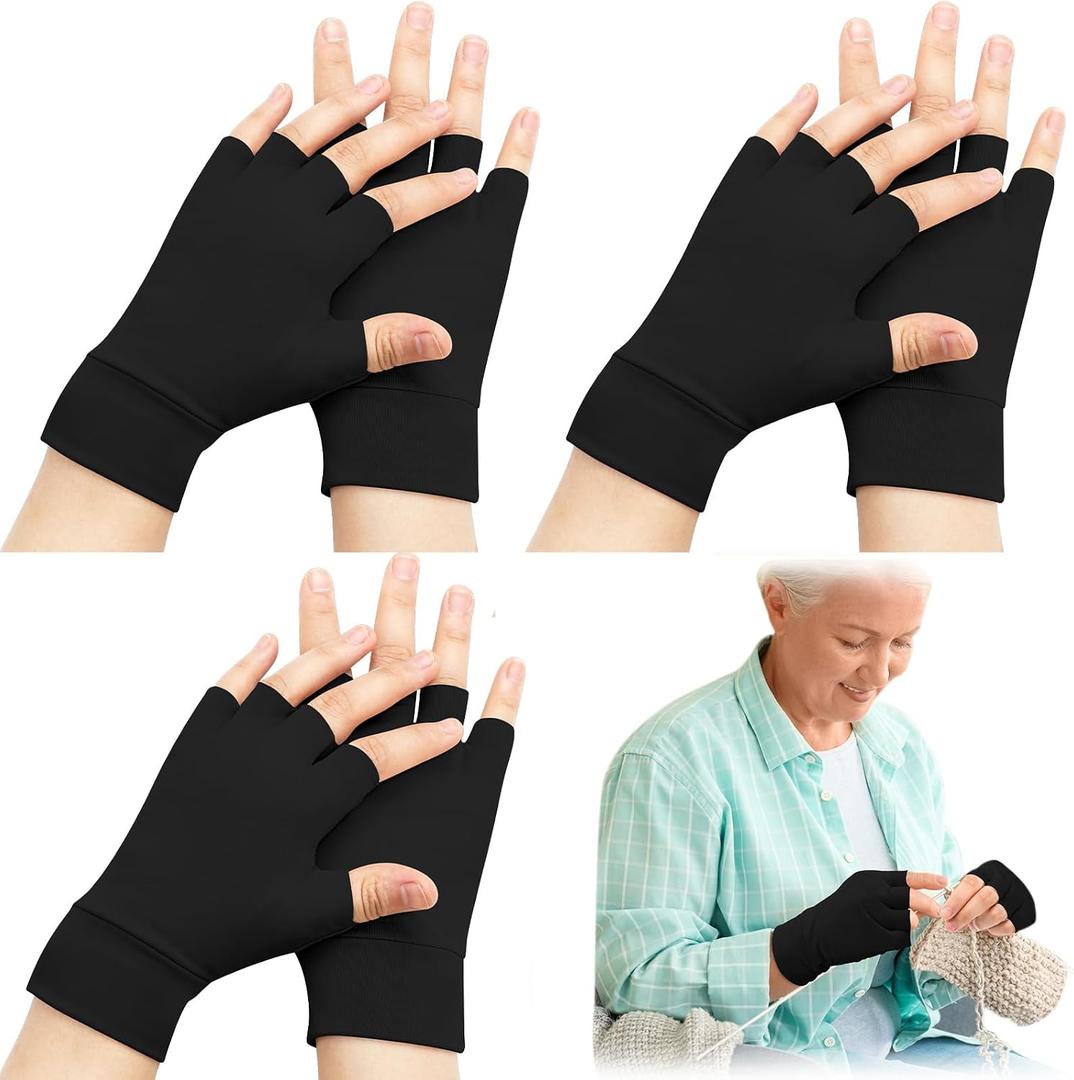 Yearntown 3 Pairs Elderly Skin Thin Protector Gloves,XL,Black