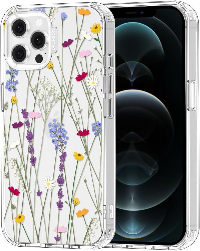 MOSNOVO Case for iPhone 12 & iPhone 12 Pro, [Buffertech 6.6ft Military-Grade Drop Protection] [Anti Peel Off Tech] Clear TPU Bumper Phone Case Cover Design - Floral Garden